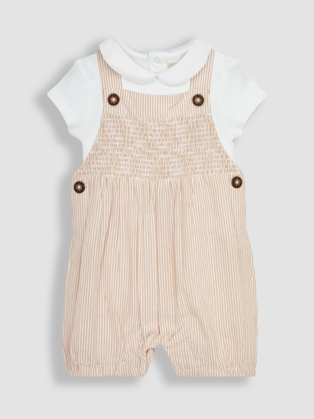 JOJO Maman Bebe Tan 2-Piece Smocked Dungarees & Bodysuit Set NEW